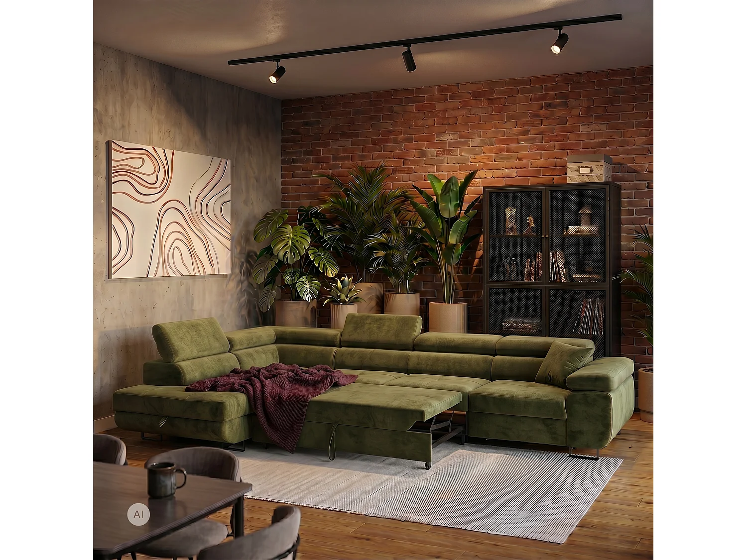 Ecksofa WILD MAXI L links mit Schlaffunktion 125x195 Velours hellgrün