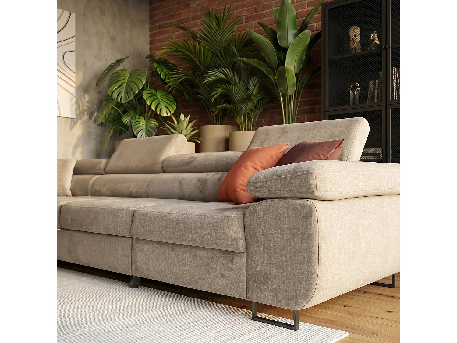 Hoekbank WILD MAXI L links met slaapfunctie 125x195 velours beige