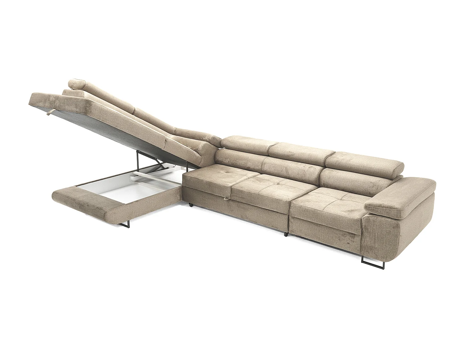 Hoekbank WILD MAXI L links met slaapfunctie 125x195 velours beige