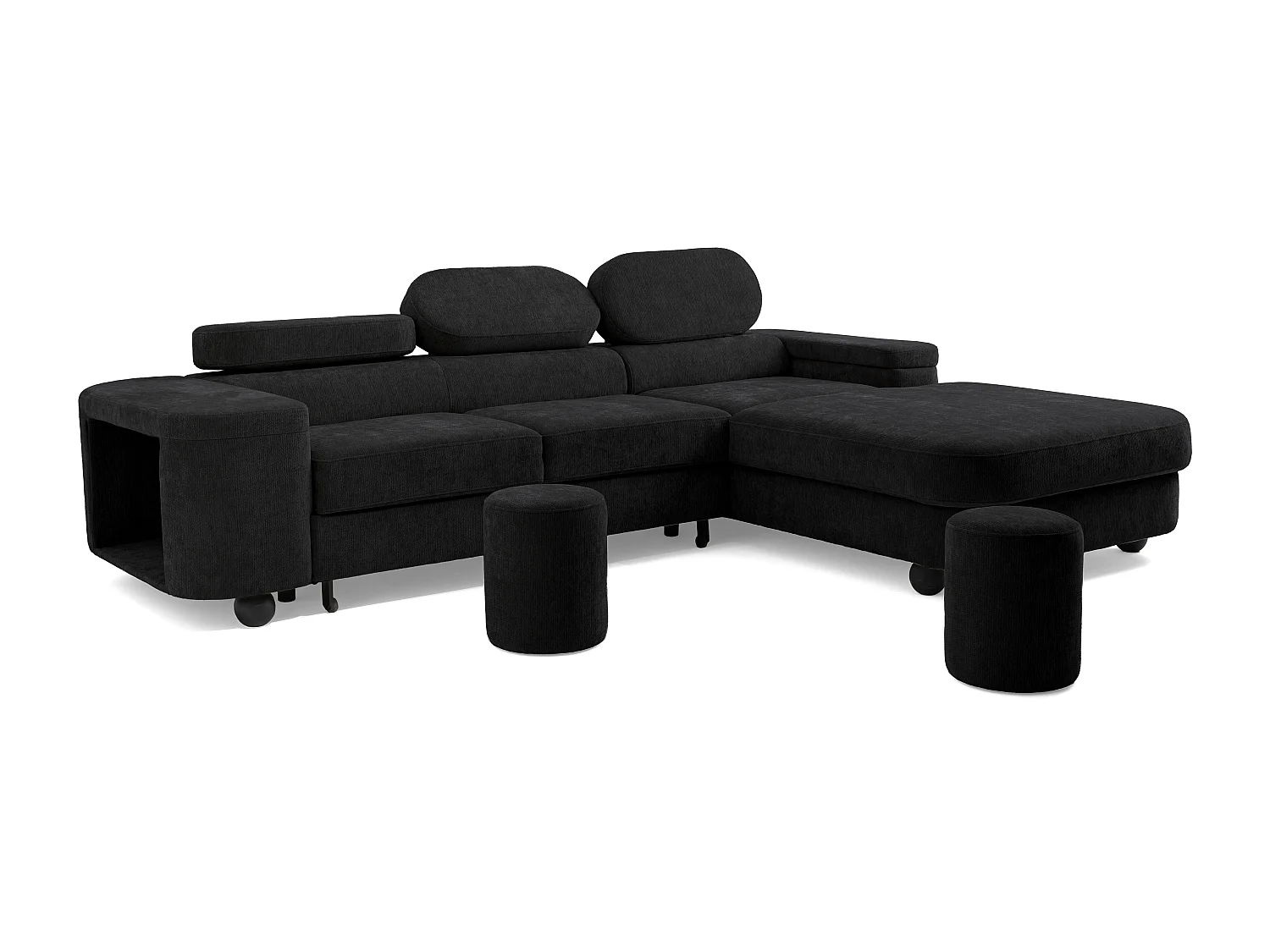 Canapé d'angle LOVE L Droit avec fonction couchage 124x210 Chenille Noir