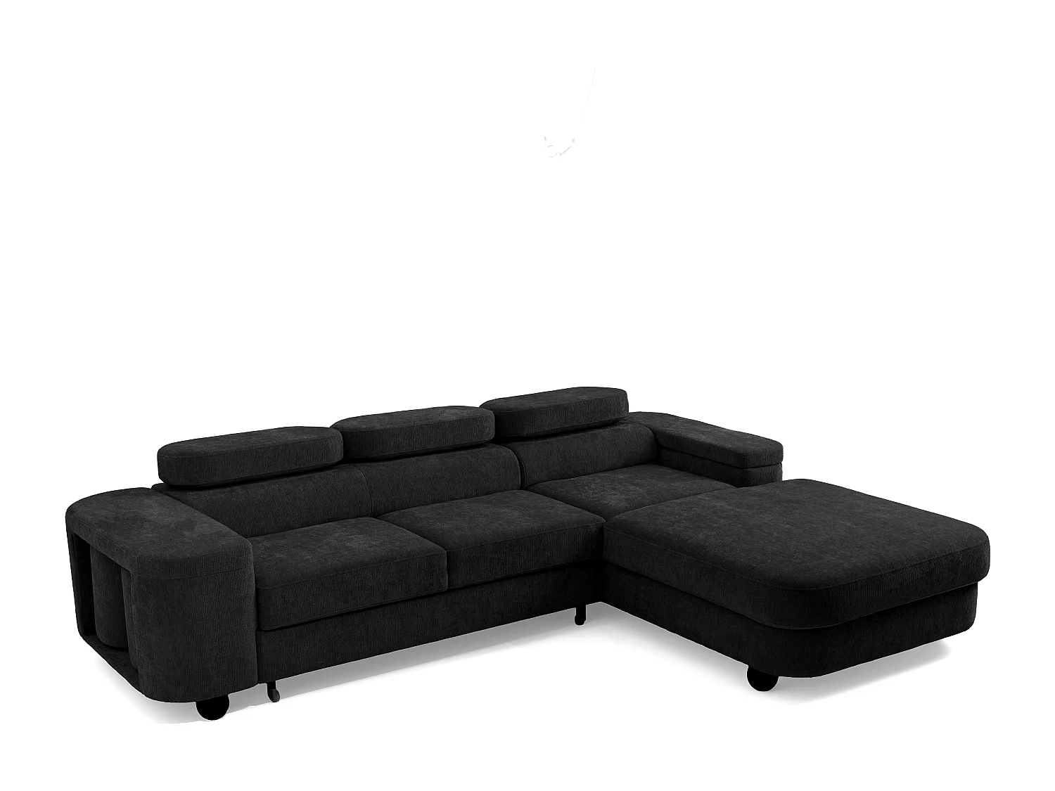Canapé d'angle LOVE L Droit avec fonction couchage 124x210 Chenille Noir