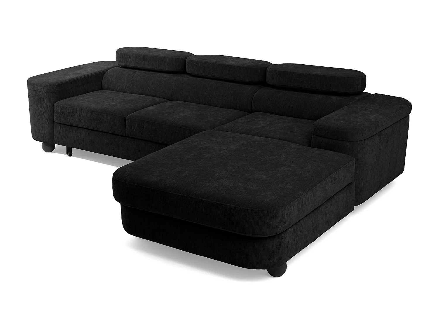 Canapé d'angle LOVE L Droit avec fonction couchage 124x210 Chenille Noir