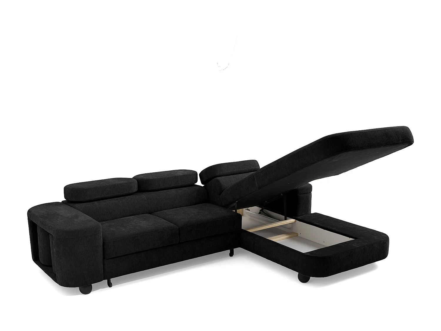 Canapé d'angle LOVE L Droit avec fonction couchage 124x210 Chenille Noir