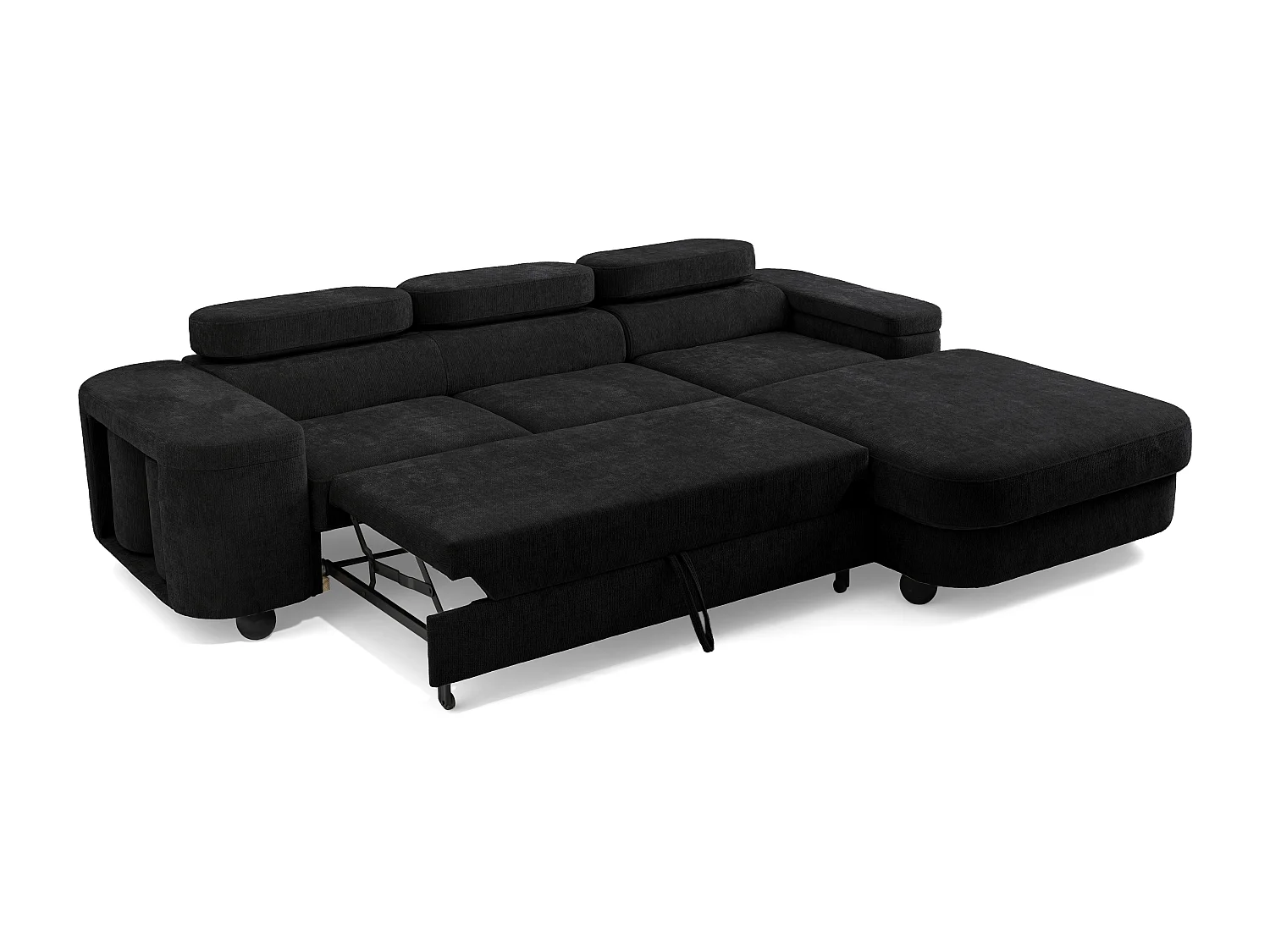 Canapé d'angle LOVE L Droit avec fonction couchage 124x210 Chenille Noir