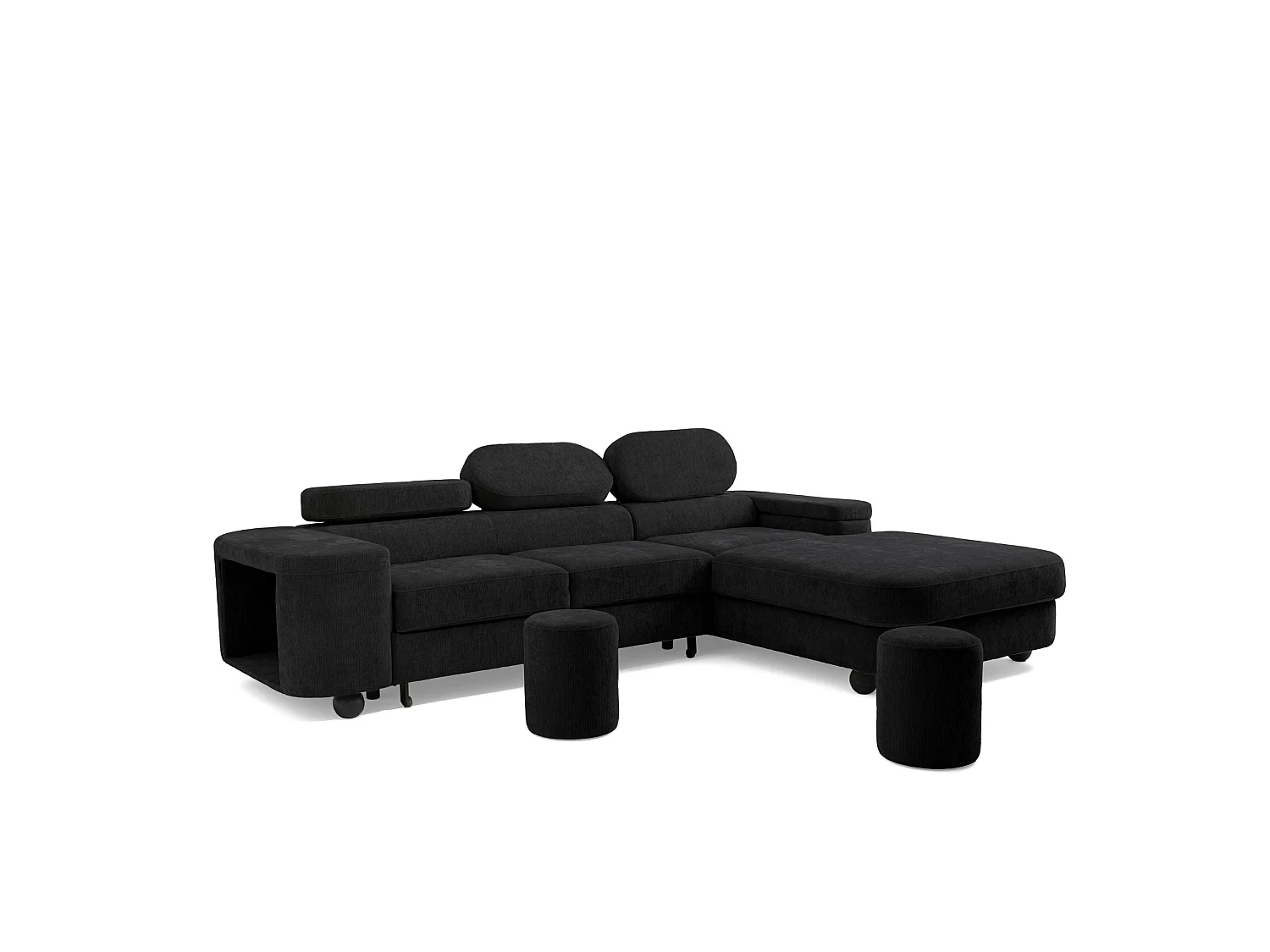 Canapé d'angle droit 3 places en tissu chenille noir LOVE