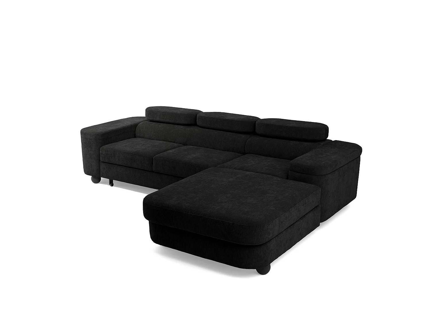 Canapé d'angle droit 3 places en tissu chenille noir LOVE