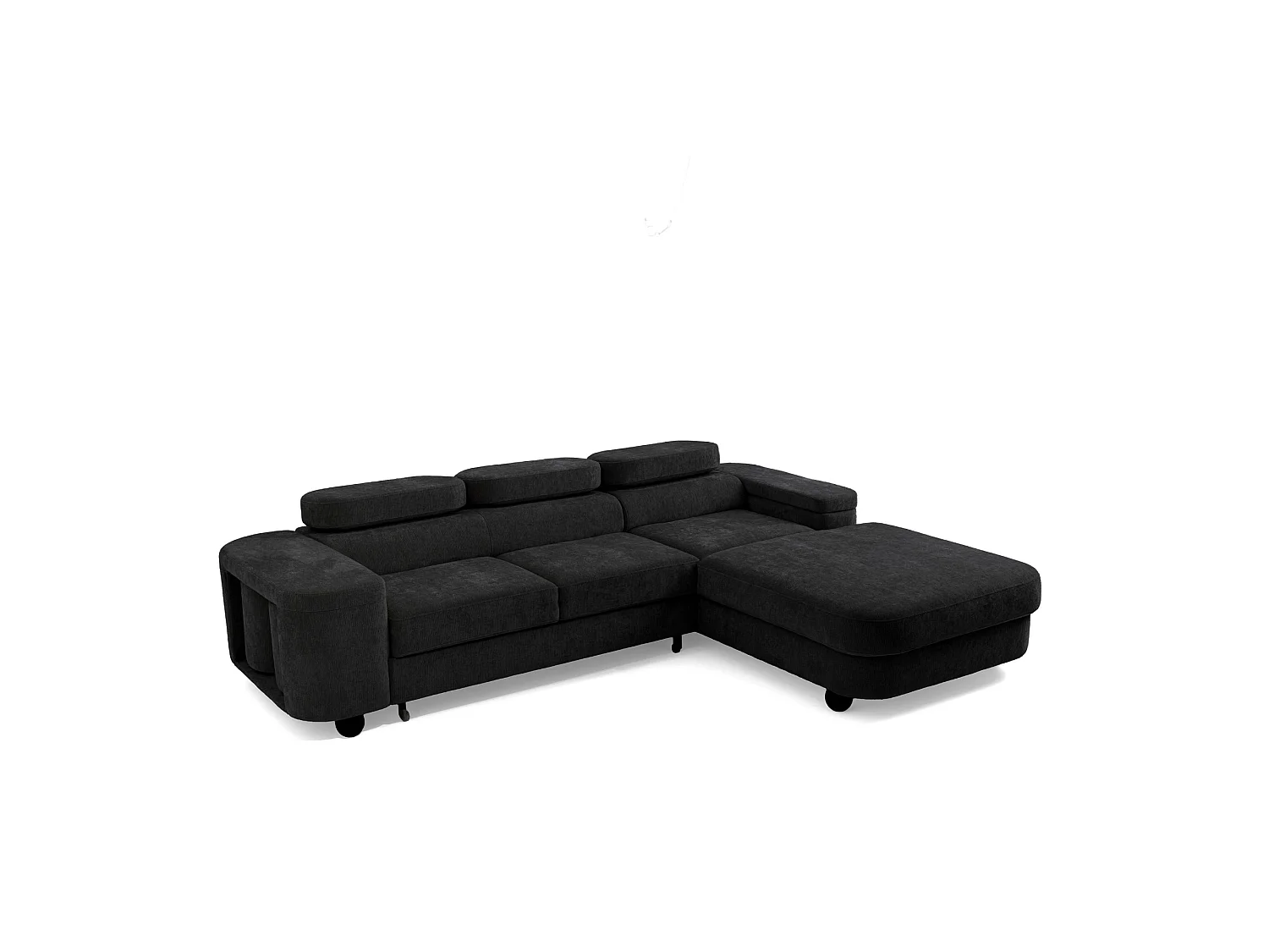 Canapé d'angle droit 3 places en tissu chenille noir LOVE