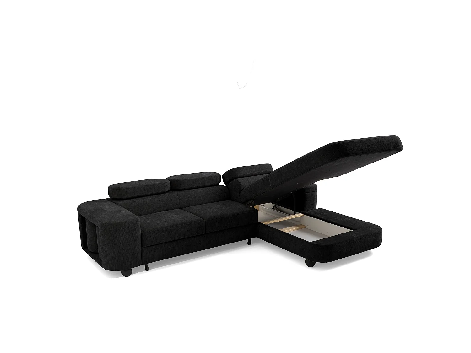 Canapé d'angle droit 3 places en tissu chenille noir LOVE