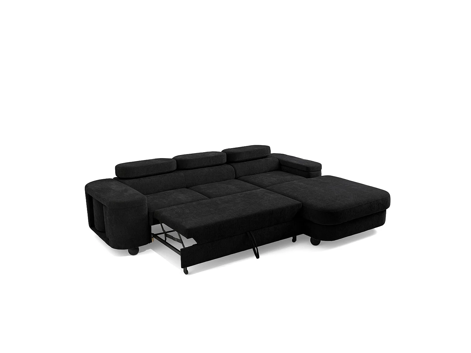 Canapé d'angle droit 3 places en tissu chenille noir LOVE