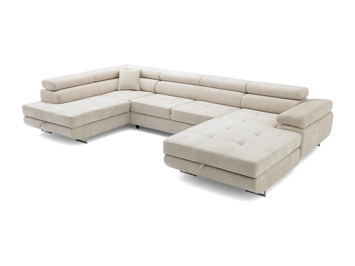 Canapé panoramique convertible avec coffre WILD U Gauche avec fonction couchage  Chenille Beige