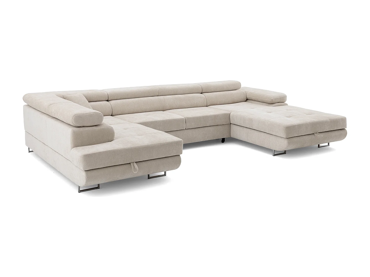 Canapé panoramique convertible avec coffre WILD U Gauche avec fonction couchage  Chenille Beige