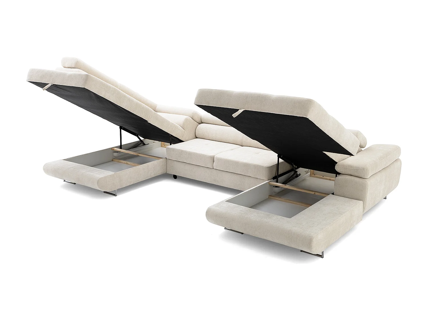 Canapé panoramique convertible avec coffre WILD U Gauche avec fonction couchage  Chenille Beige