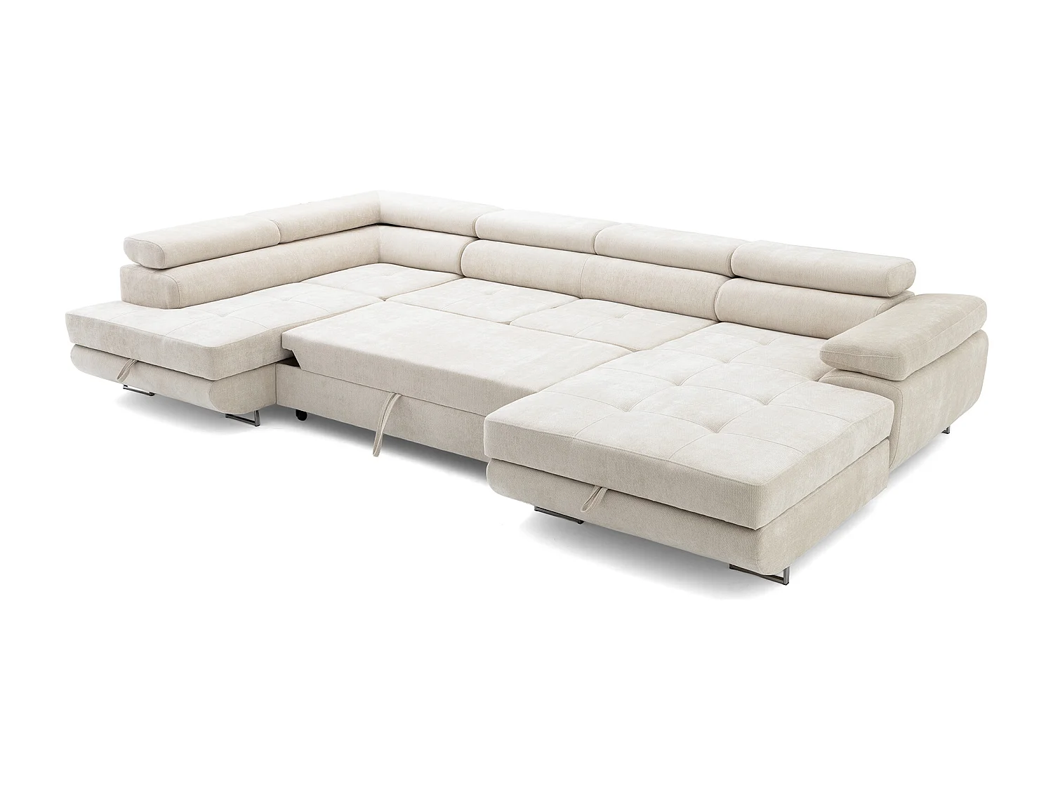 Canapé panoramique convertible avec coffre WILD U Gauche avec fonction couchage  Chenille Beige