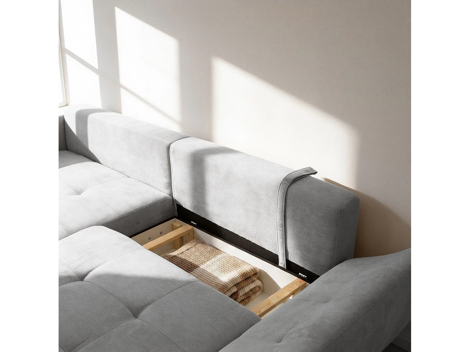 Canapé d'angle gauche 3 places en tissu chenille gris clair NICE