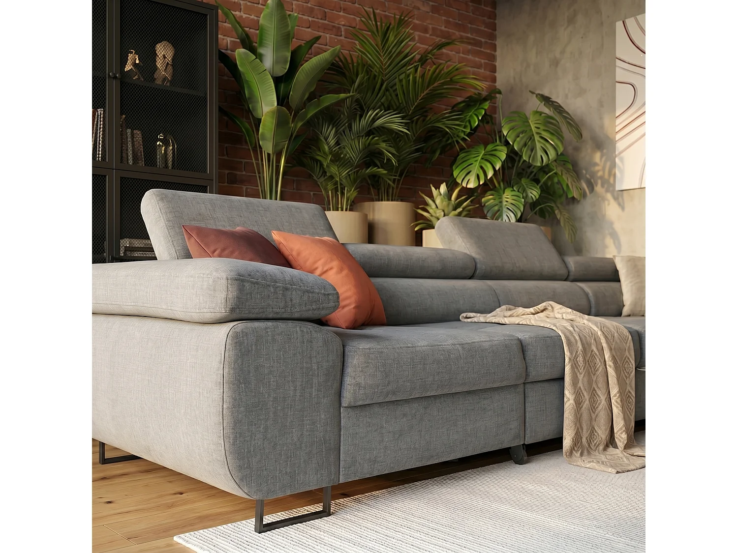 Hoekbank WILD MAXI L rechts met slaapfunctie 125x195 velours grijs