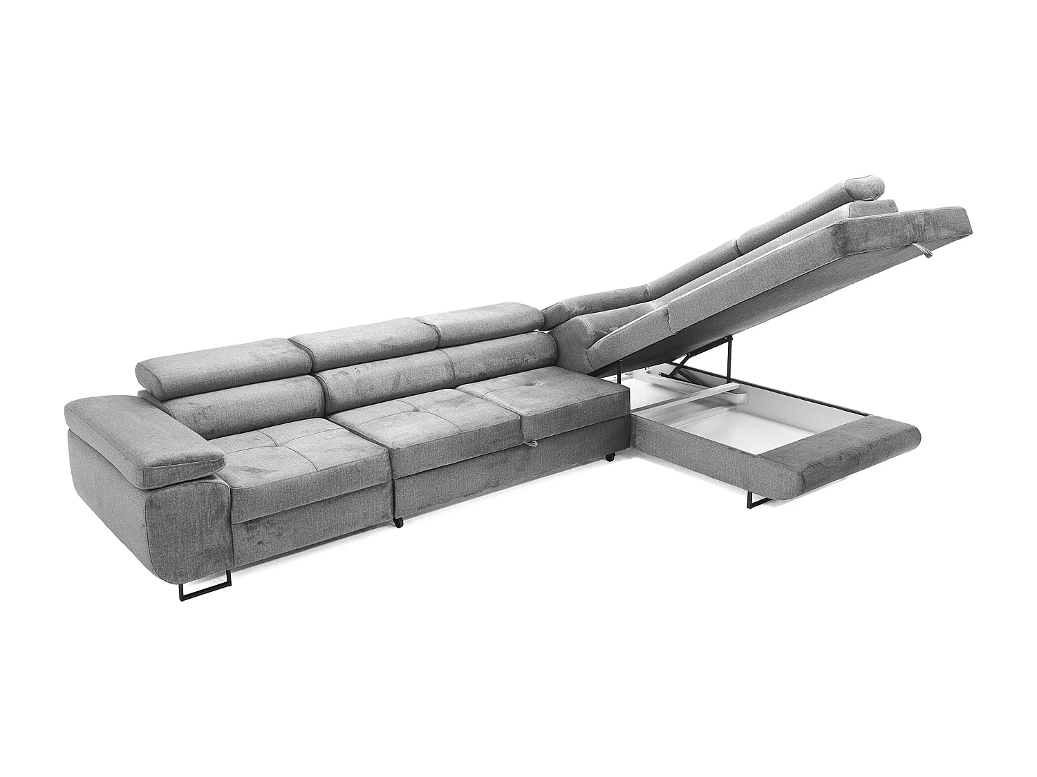 Hoekbank WILD MAXI L rechts met slaapfunctie 125x195 velours grijs
