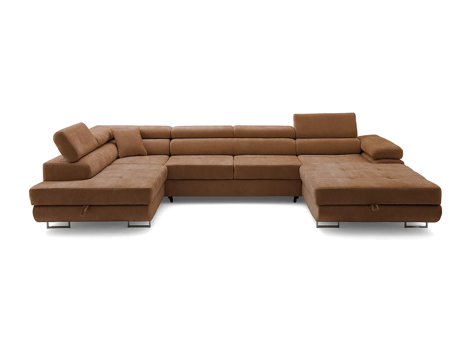 Canapé panoramique convertible avec coffre WILD U Gauche avec fonction couchage  Chenille Marron
