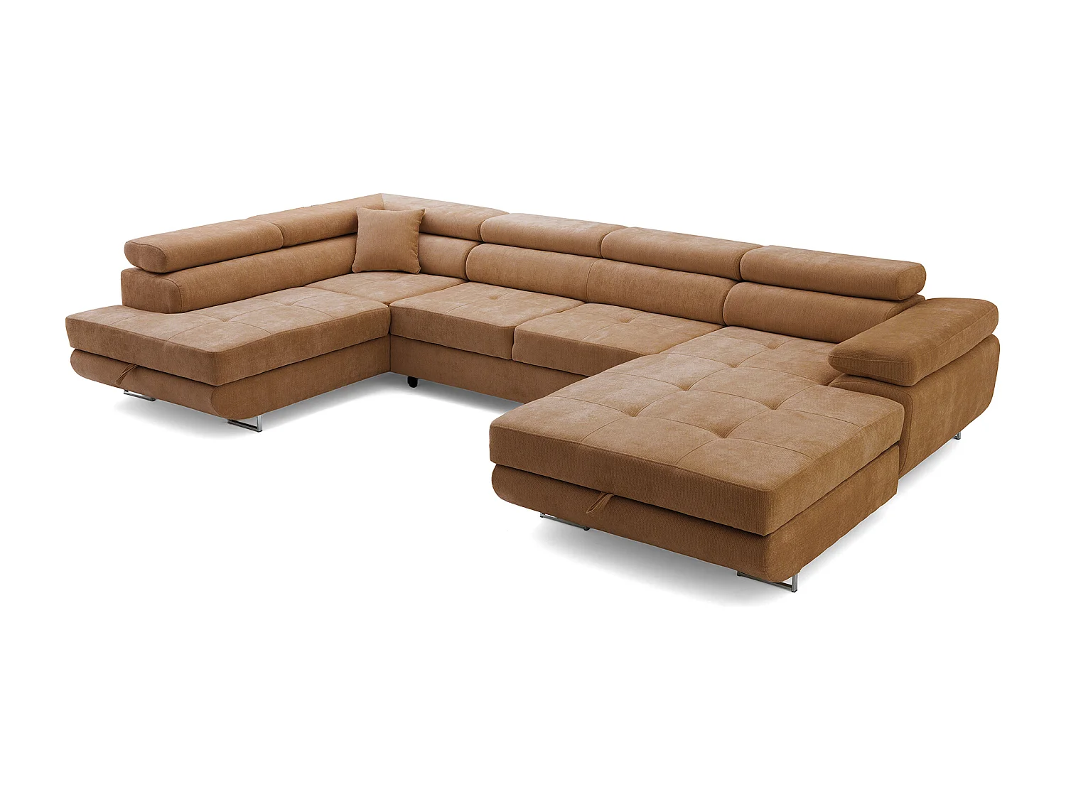 Canapé panoramique convertible avec coffre WILD U Gauche avec fonction couchage  Chenille Marron