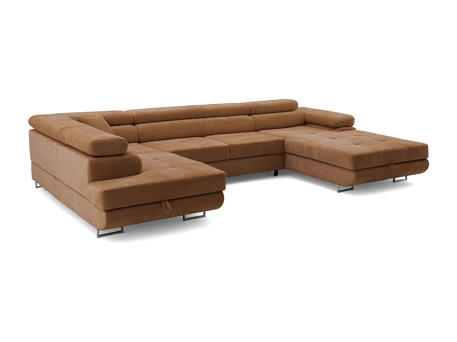 Canapé panoramique convertible avec coffre WILD U Gauche avec fonction couchage  Chenille Marron