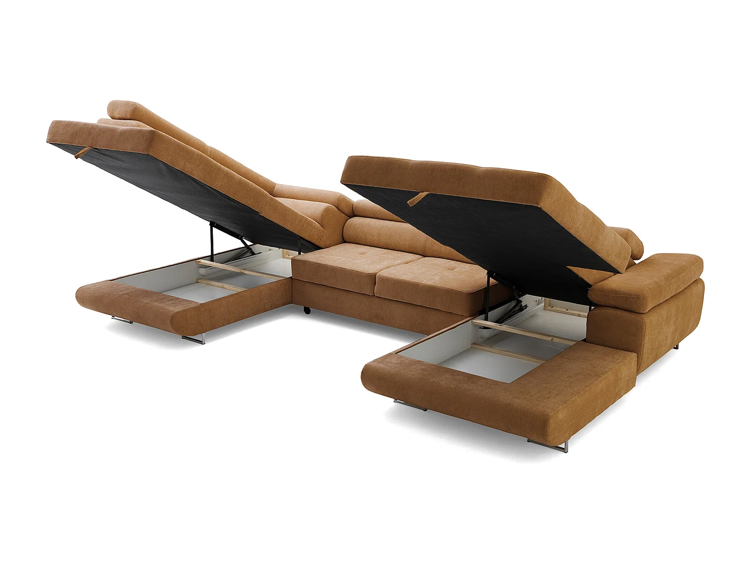 Canapé panoramique convertible avec coffre WILD U Gauche avec fonction couchage  Chenille Marron