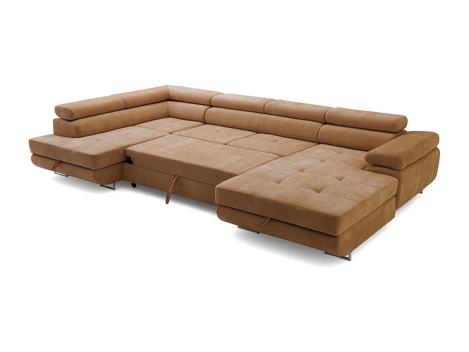 Canapé panoramique convertible avec coffre WILD U Gauche avec fonction couchage  Chenille Marron