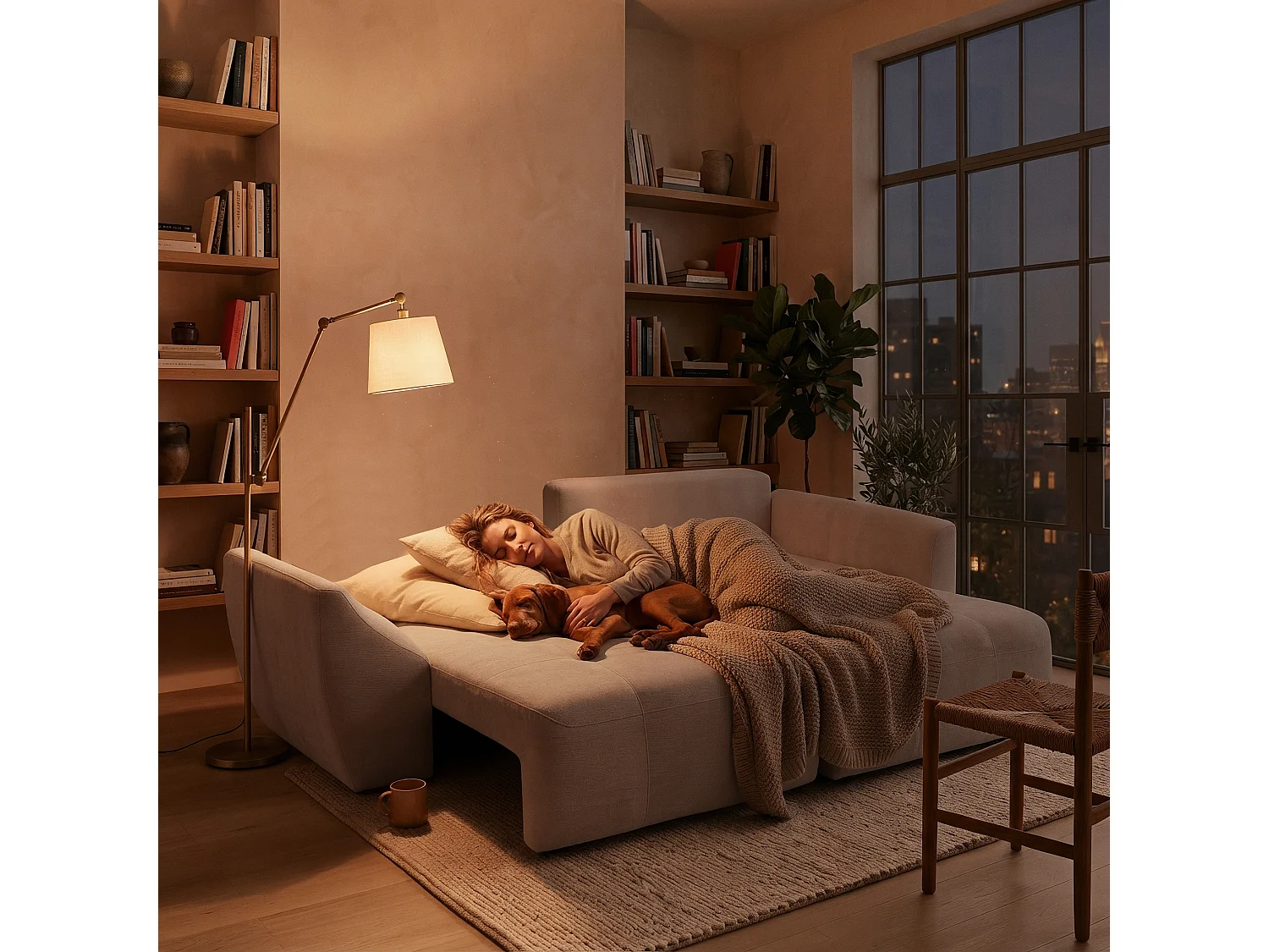Canapé d'angle droit 3 places en tissu chenille beige NICE