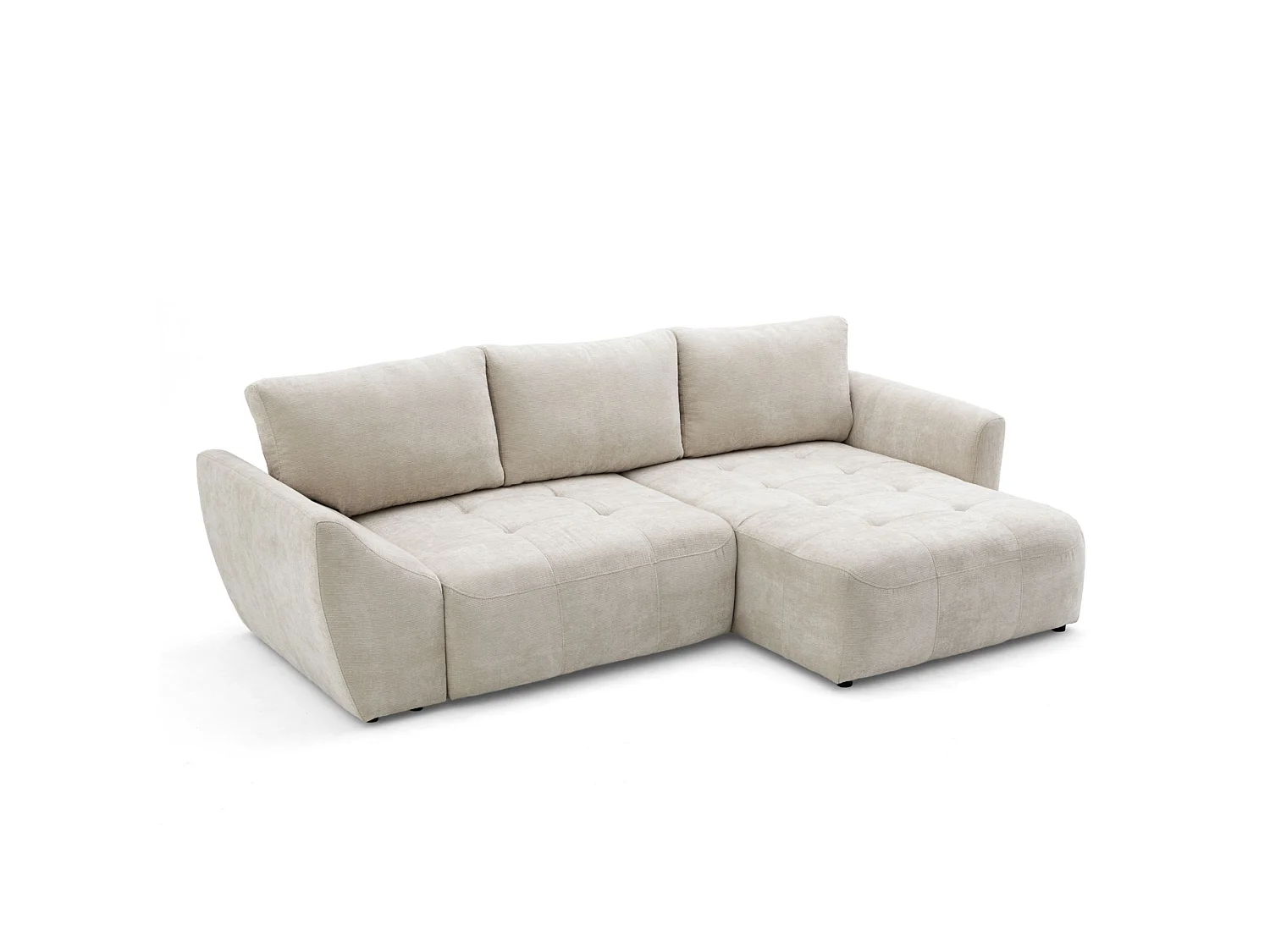 Canapé d'angle droit 3 places en tissu chenille beige NICE