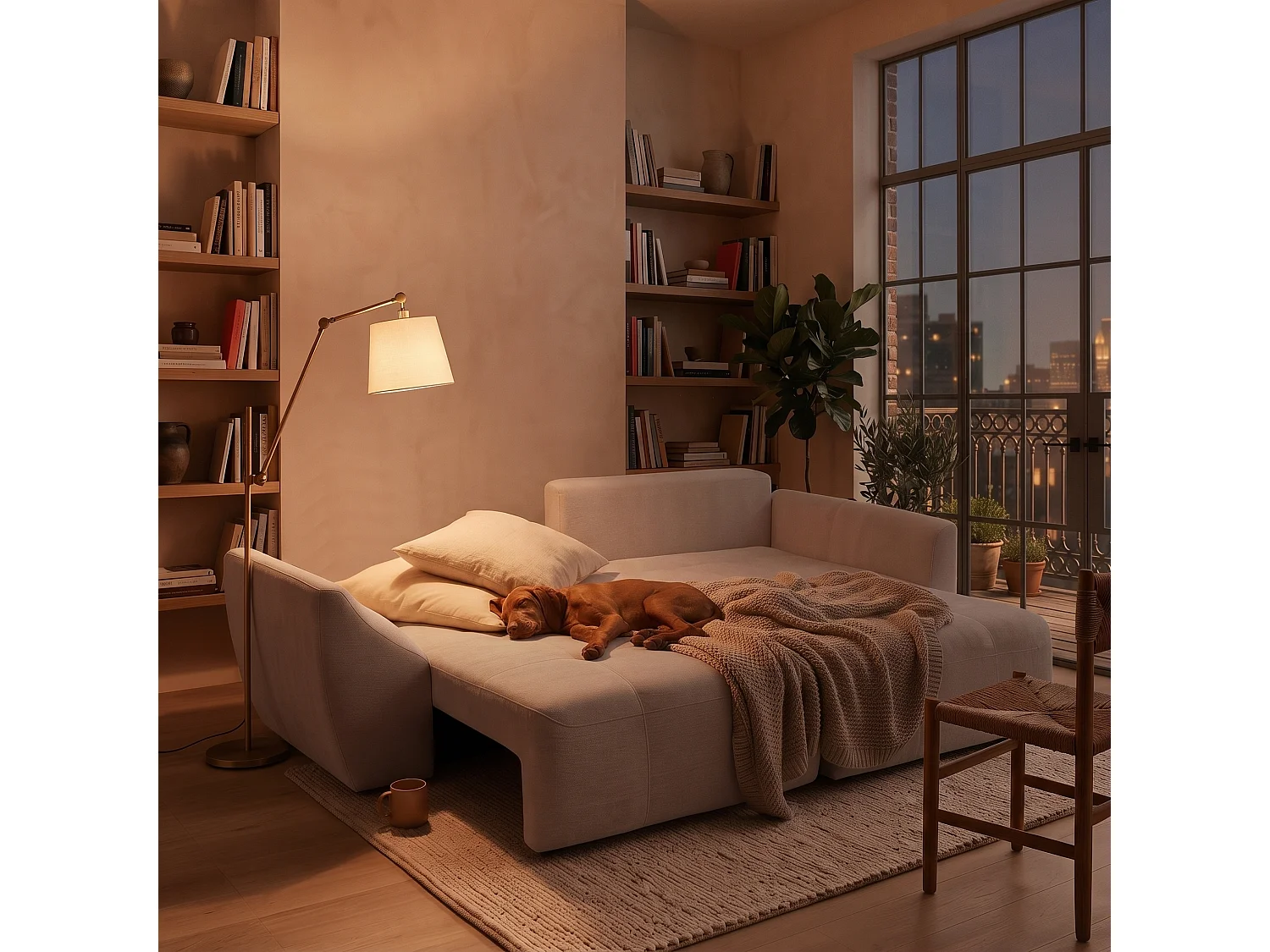 Canapé d'angle droit 3 places en tissu chenille beige NICE