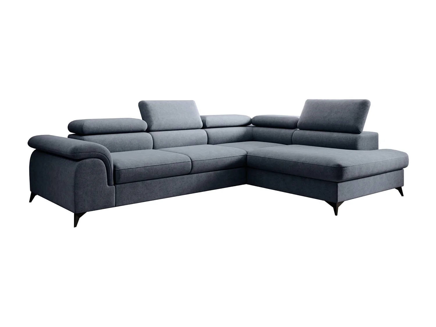Canapé d'angle PLAZA L Droit avec fonction couchage 125x195 Velours Bleu