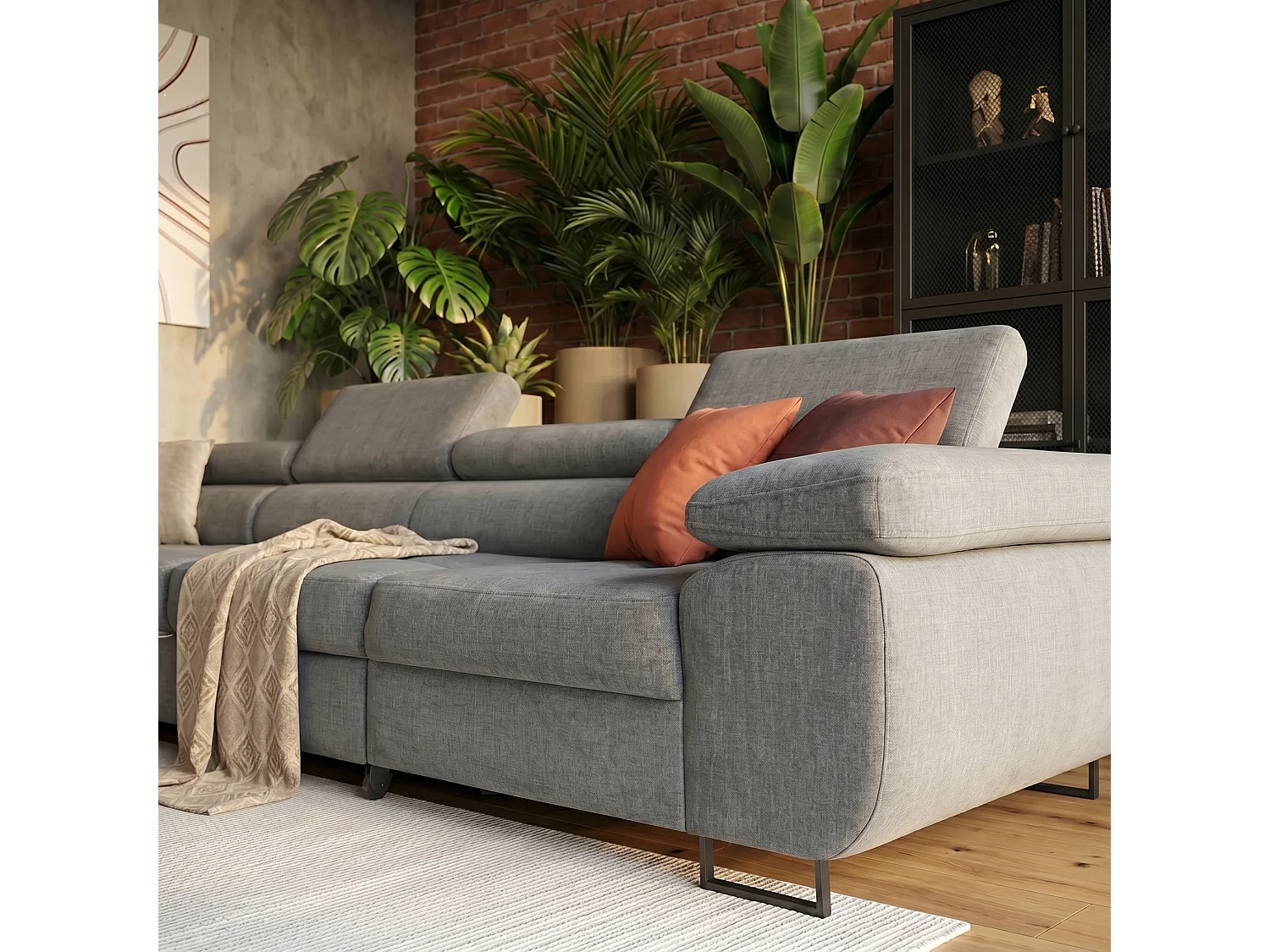 Hoekbank WILD MAXI L links met slaapfunctie 125x195 velours grijs