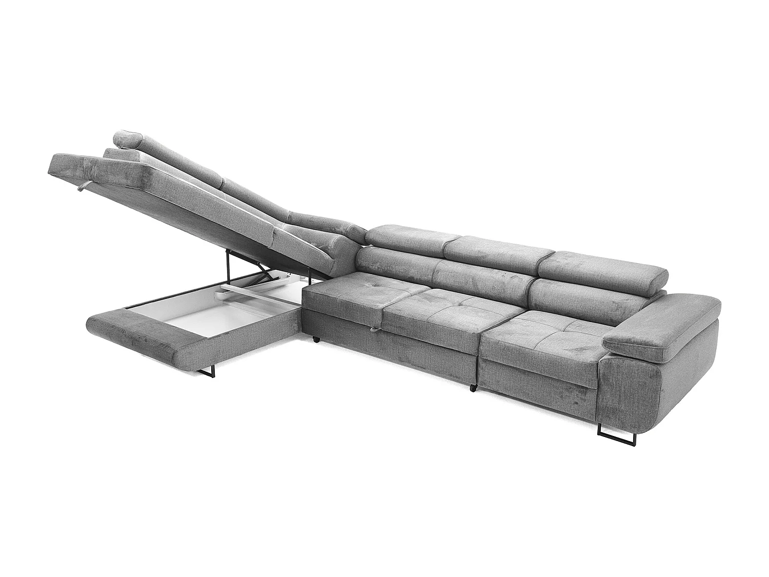 Hoekbank WILD MAXI L links met slaapfunctie 125x195 velours grijs