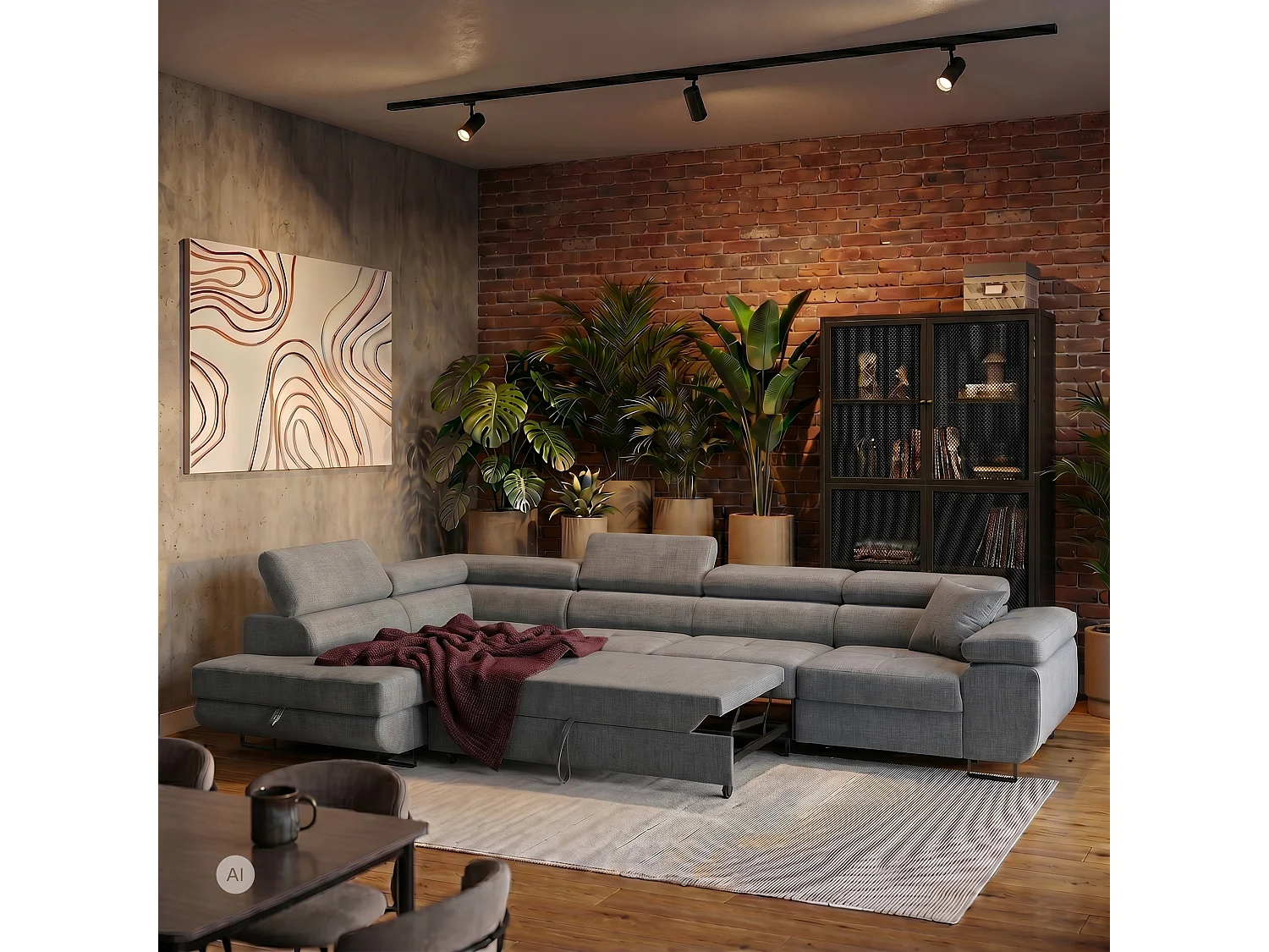 Ecksofa WILD MAXI L links mit Schlaffunktion 125x195 Velours grau