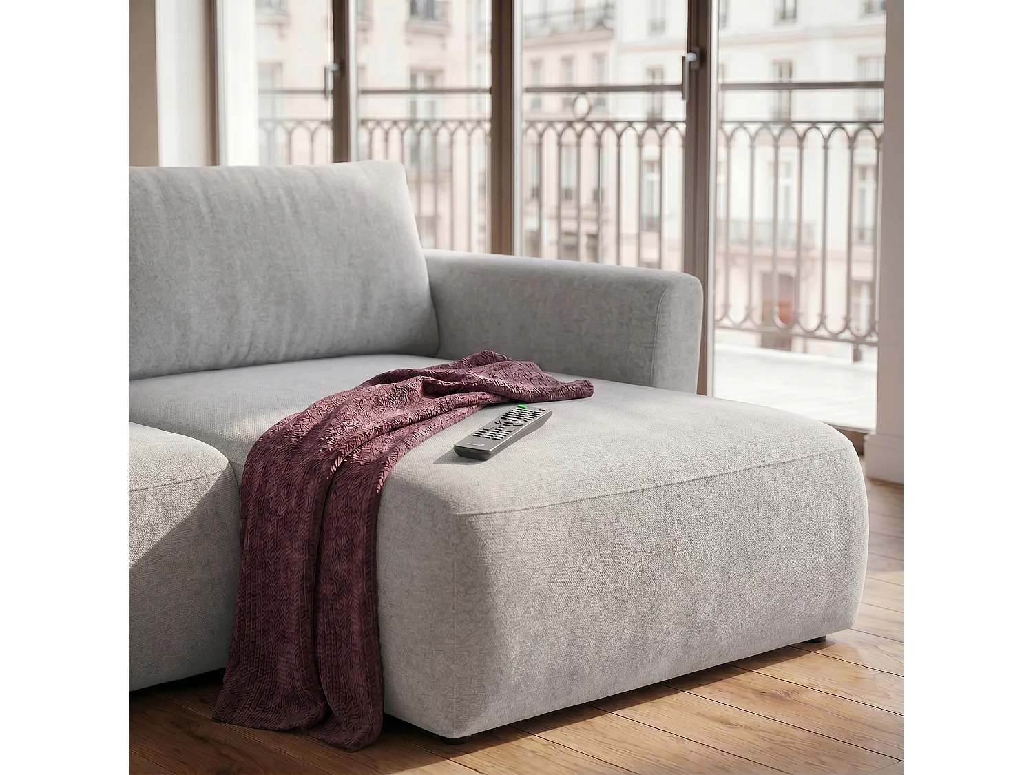 Canapé d'angle BELLA L Droit avec fonction couchage 140x205 Velours Gris clair