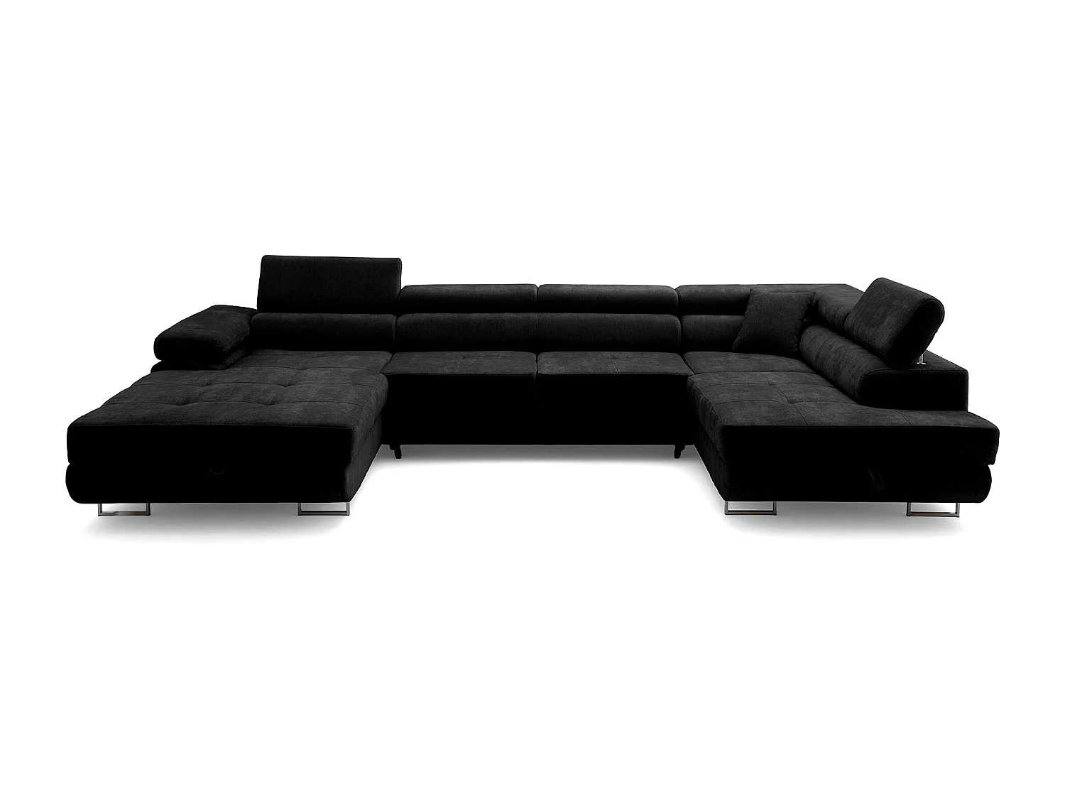 Canapé panoramique convertible avec coffre WILD U Droit avec fonction couchage  Chenille Marron foncé