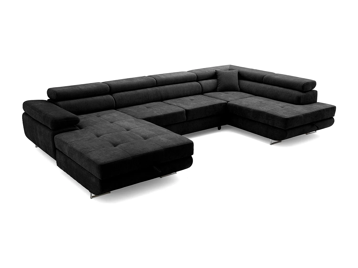 Canapé panoramique convertible avec coffre WILD U Droit avec fonction couchage  Chenille Marron foncé