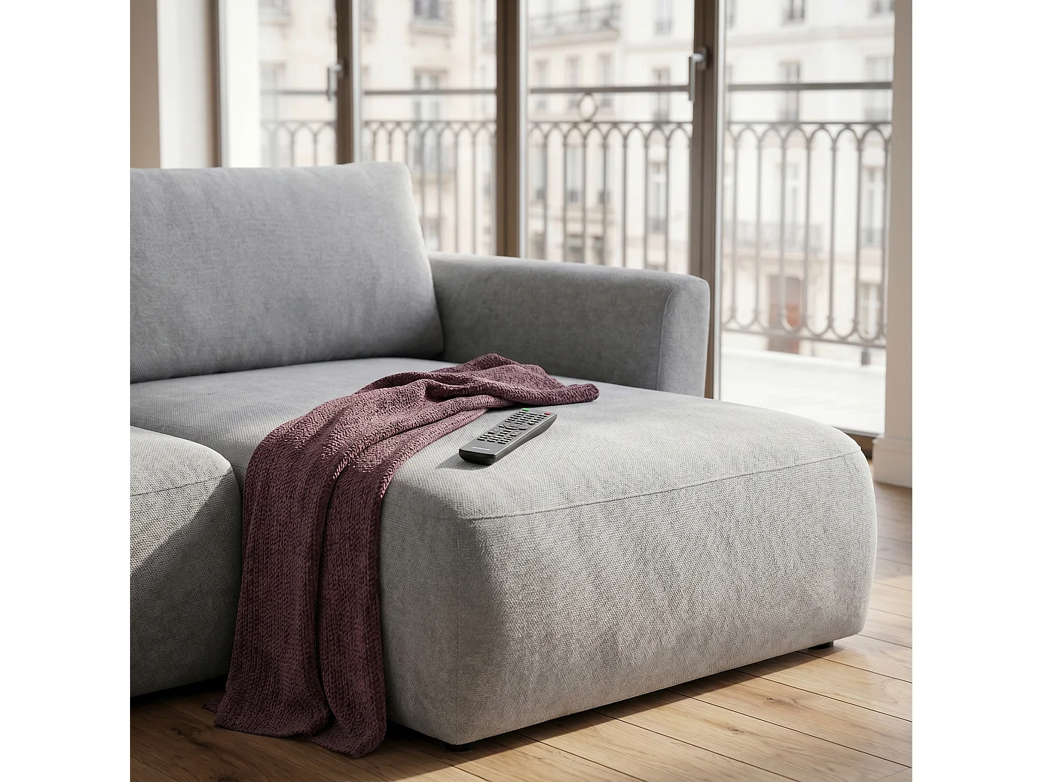 Canapé d'angle BELLA L Droit avec fonction couchage 140x205 Velours Gris