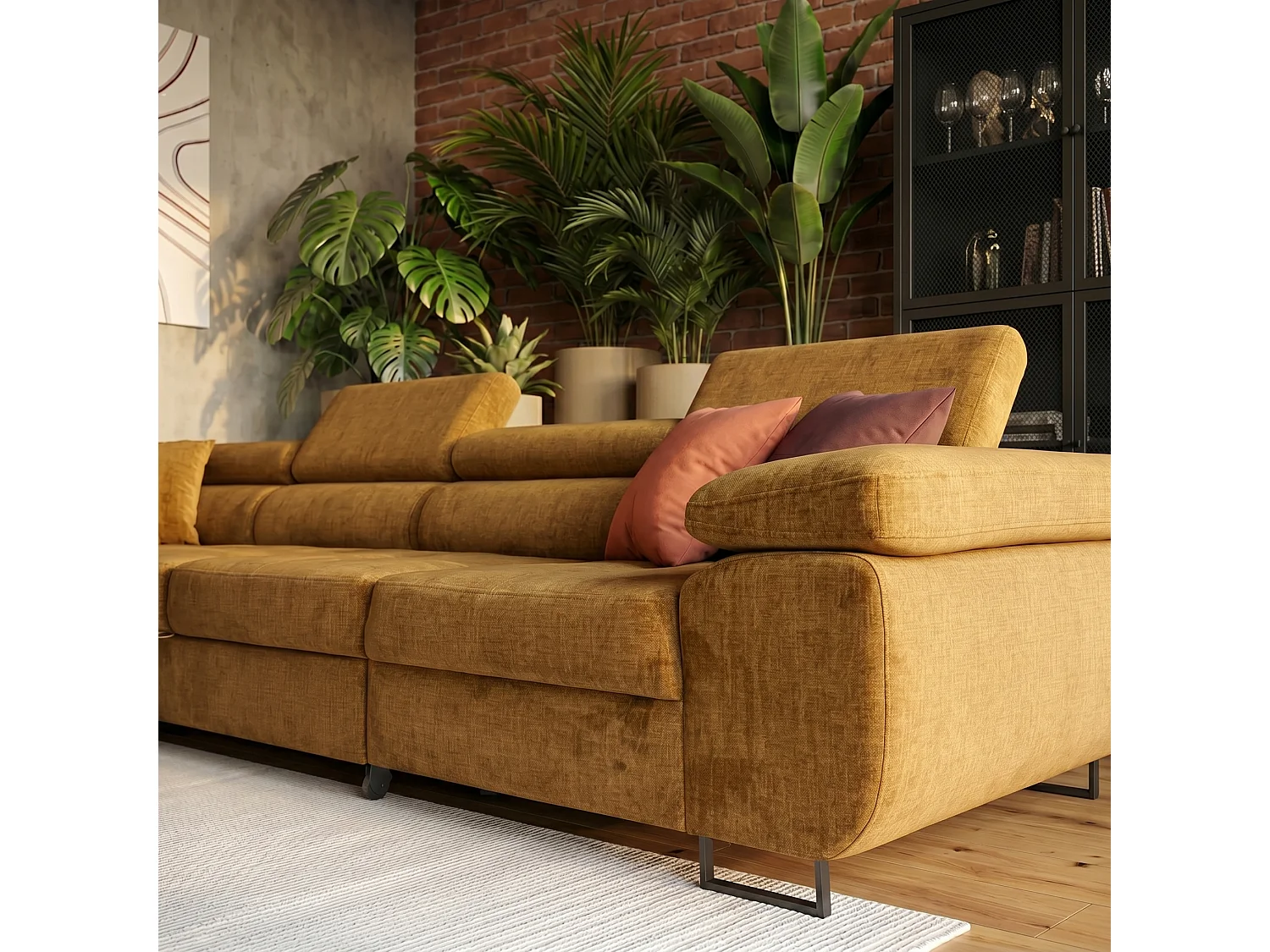 Hoekbank WILD MAXI L links met slaapfunctie 125x195 velours goud