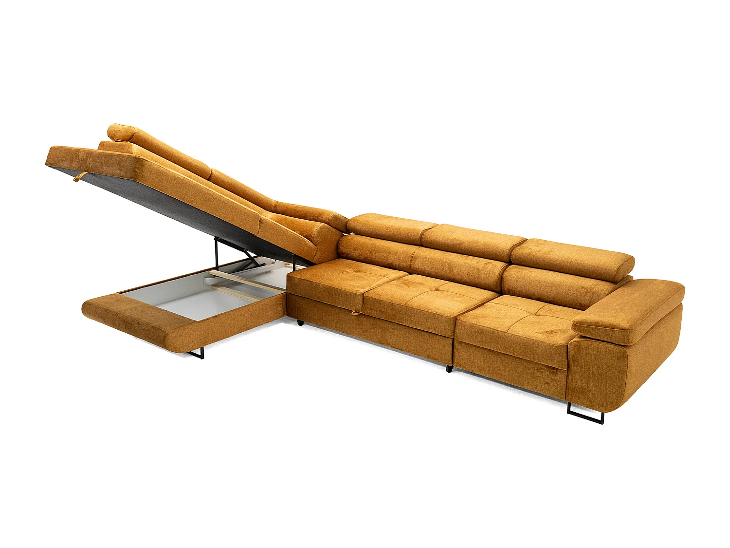 Hoekbank WILD MAXI L links met slaapfunctie 125x195 velours goud