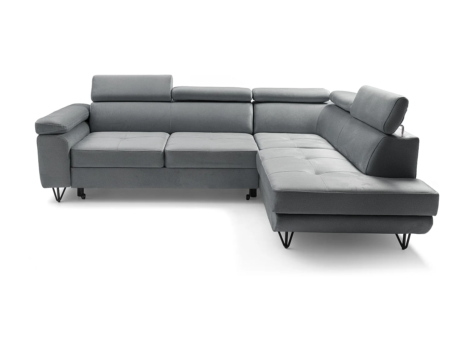 Canapé d'angle JUNIOR L Droit avec fonction couchage 128x194 Velours Gris