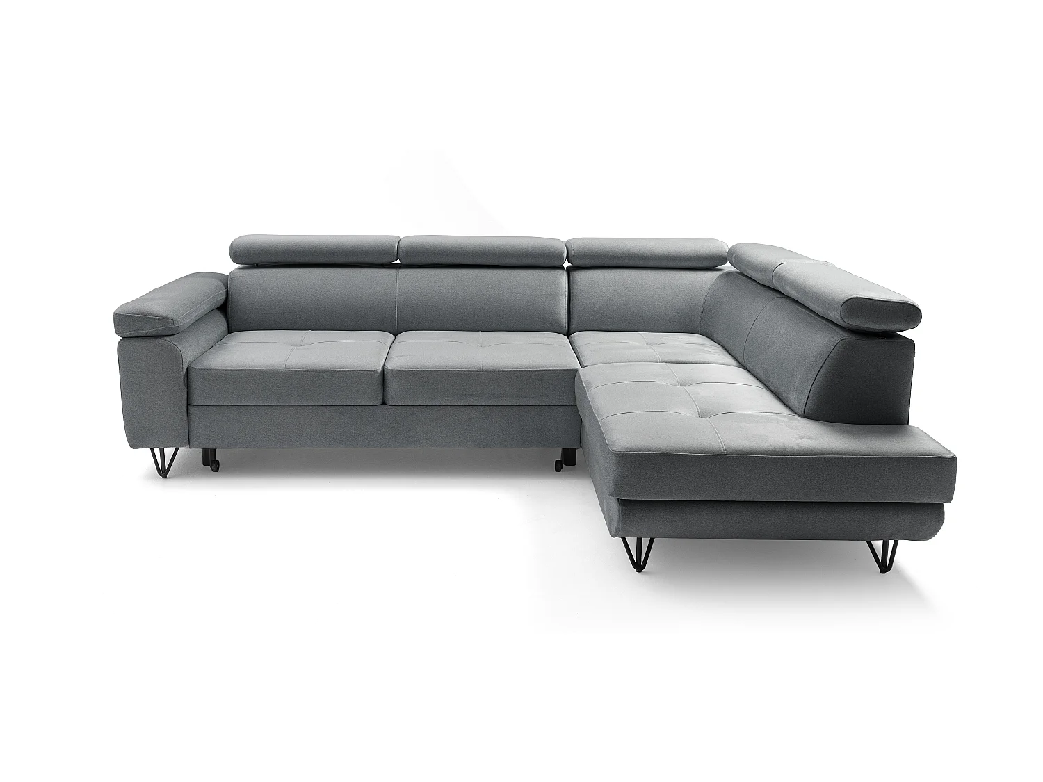 Canapé d'angle JUNIOR L Droit avec fonction couchage 128x194 Velours Gris