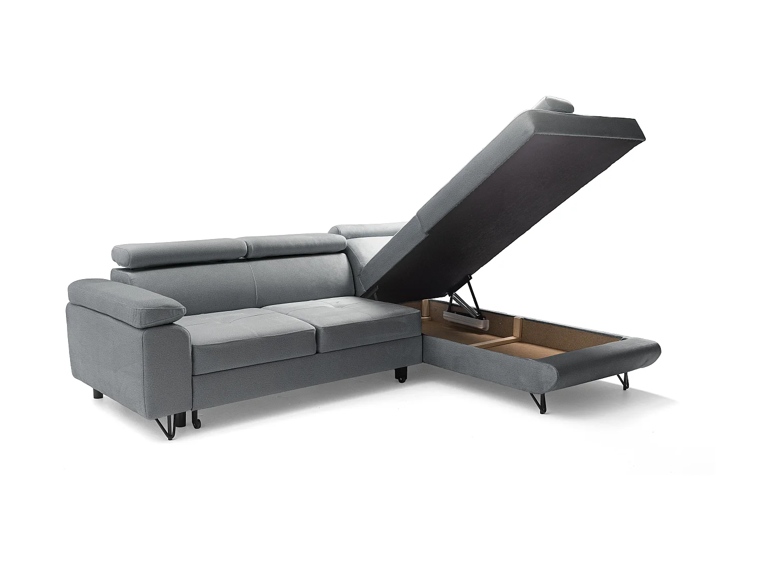 Canapé d'angle JUNIOR L Droit avec fonction couchage 128x194 Velours Gris