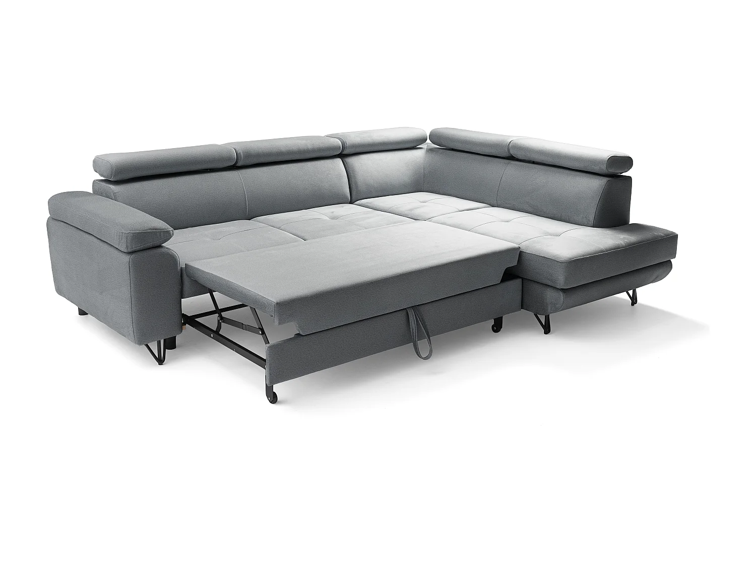 Canapé d'angle JUNIOR L Droit avec fonction couchage 128x194 Velours Gris