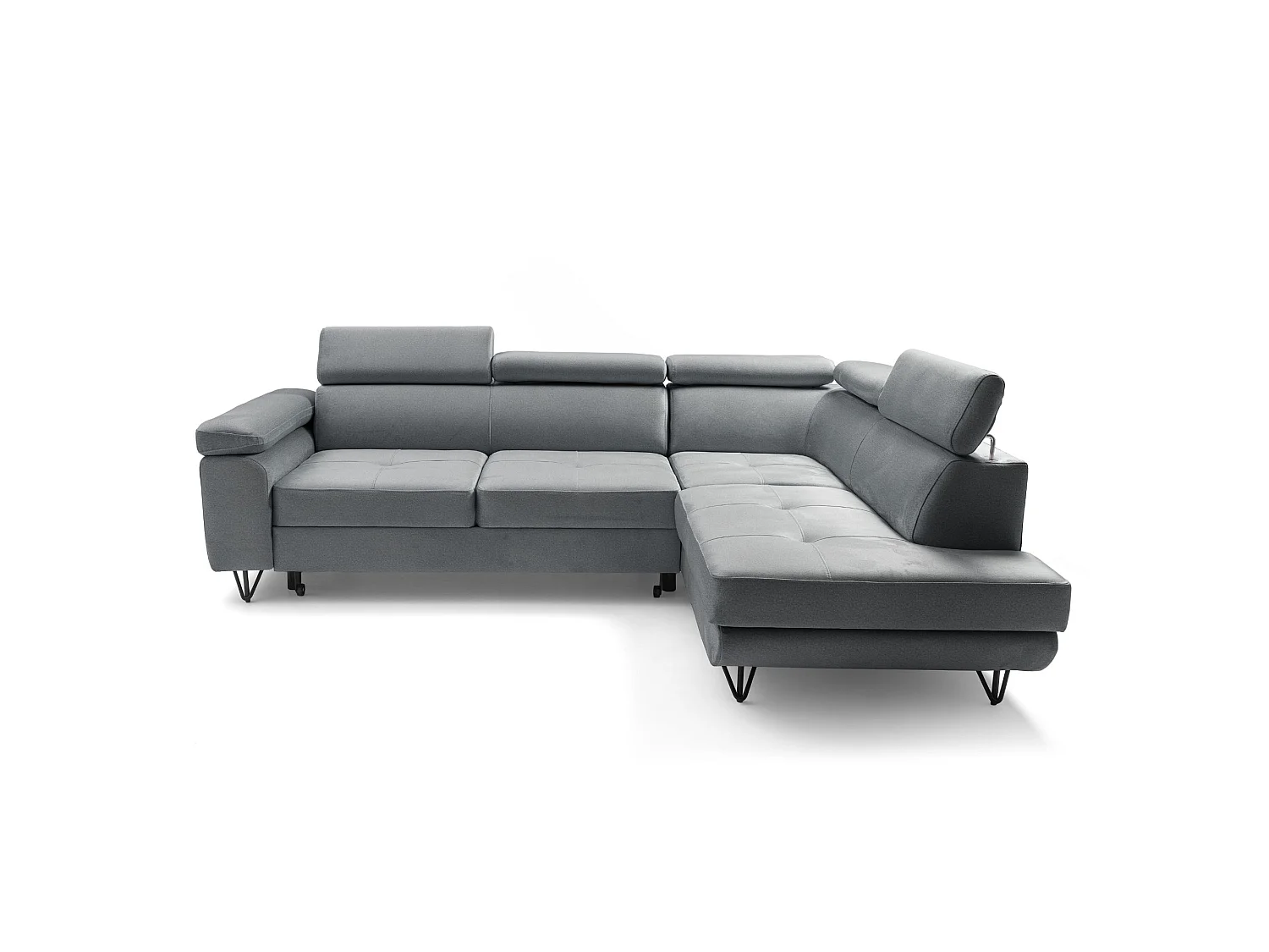 Hoekbank JUNIOR L rechts met slaapfunctie 128x194 velours grijs