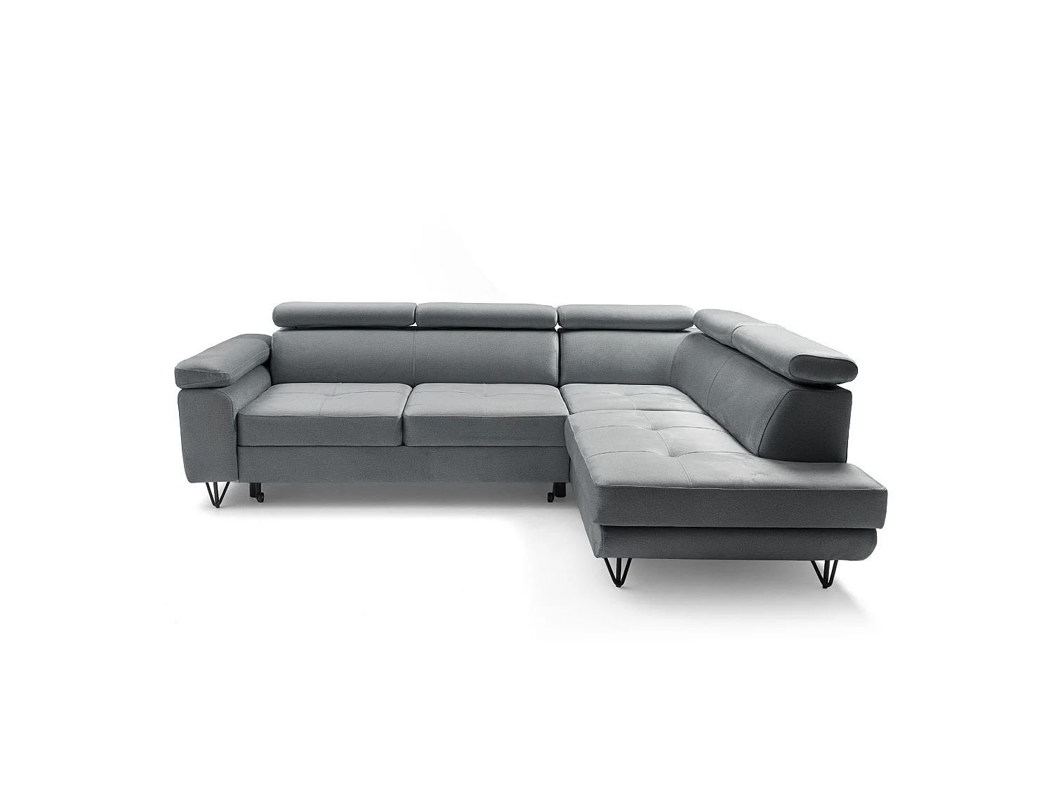 Hoekbank JUNIOR L rechts met slaapfunctie 128x194 velours grijs