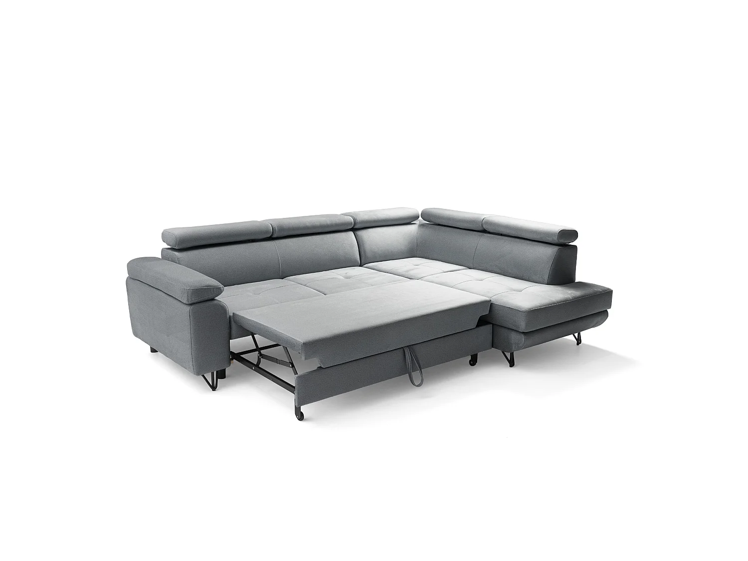 Hoekbank JUNIOR L rechts met slaapfunctie 128x194 velours grijs