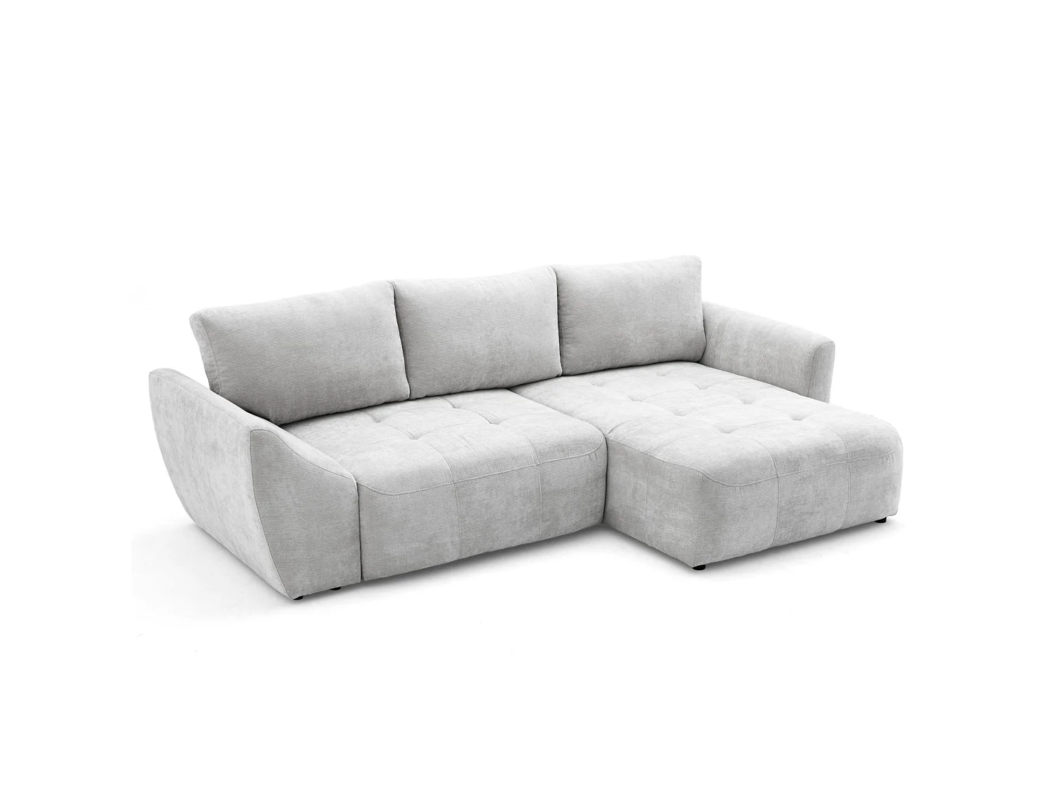 Canapé d'angle droit 3 places en tissu chenille gris clair NICE