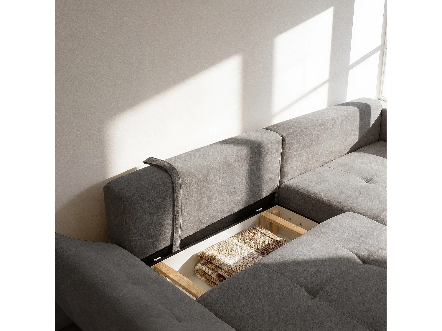 Canapé d'angle droit 3 places en tissu chenille gris NICE