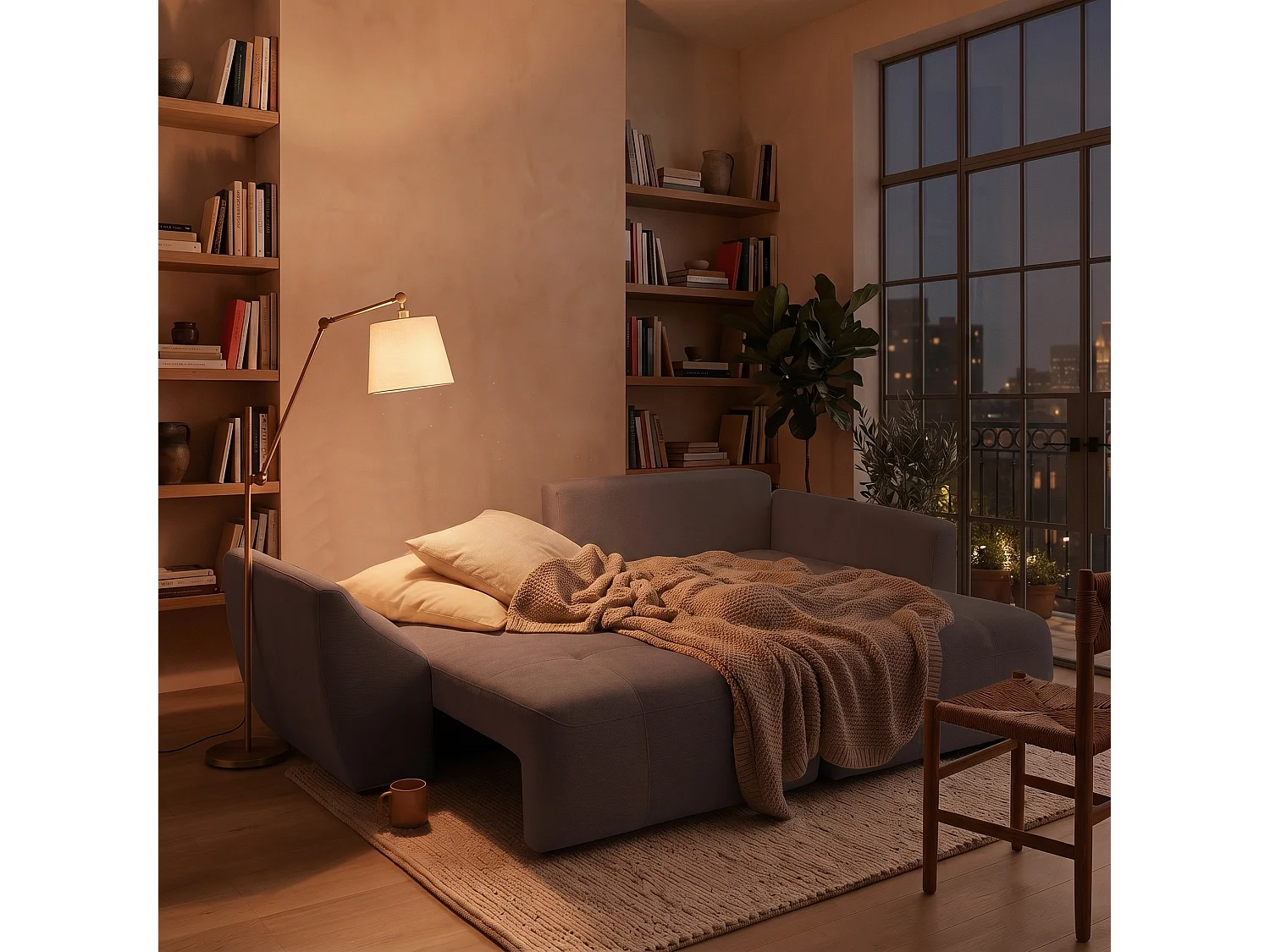 Canapé d'angle droit 3 places en tissu chenille gris NICE