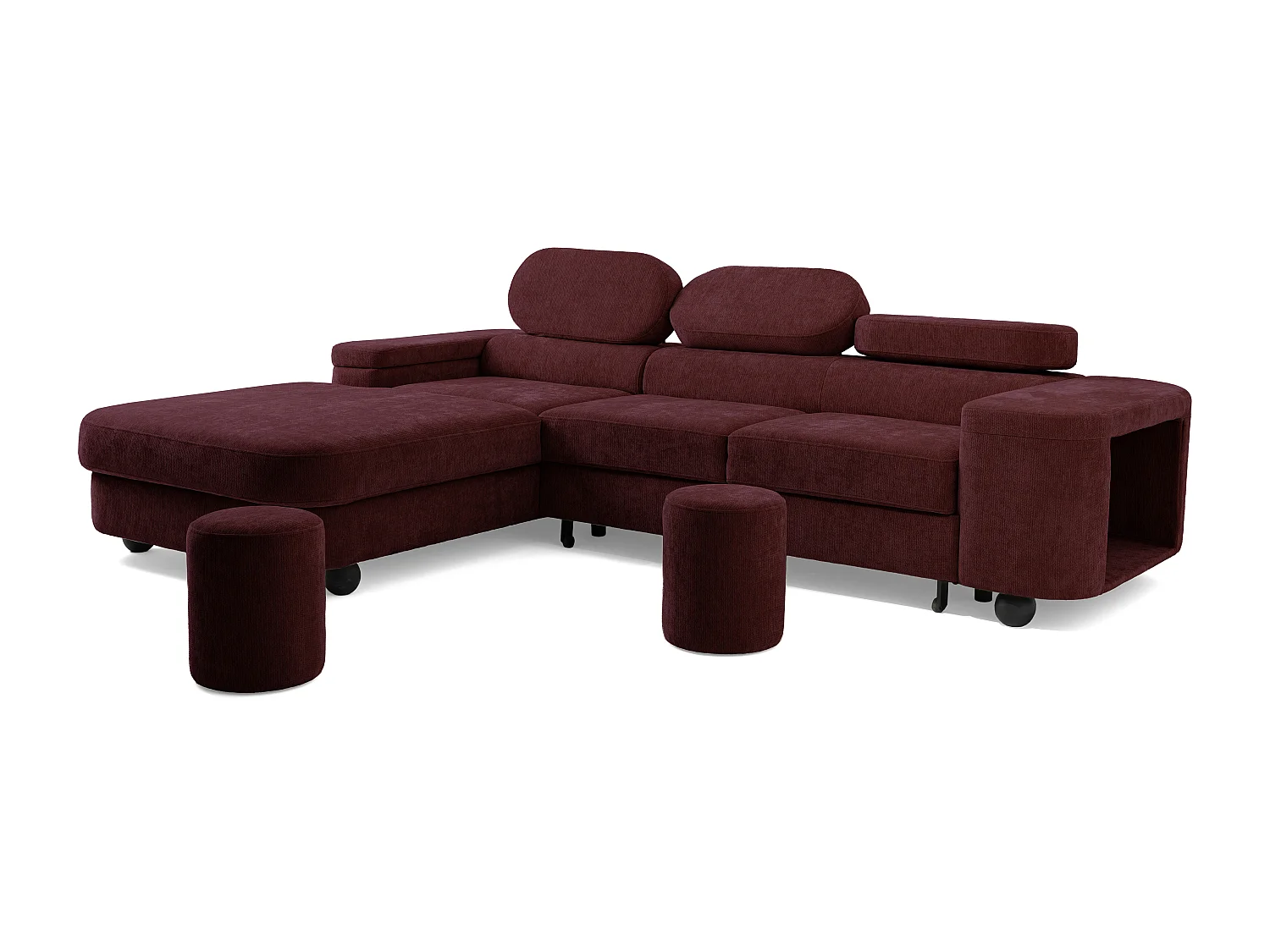Canapé d'angle LOVE L Gauche avec fonction couchage 124x210 Chenille Bordeaux