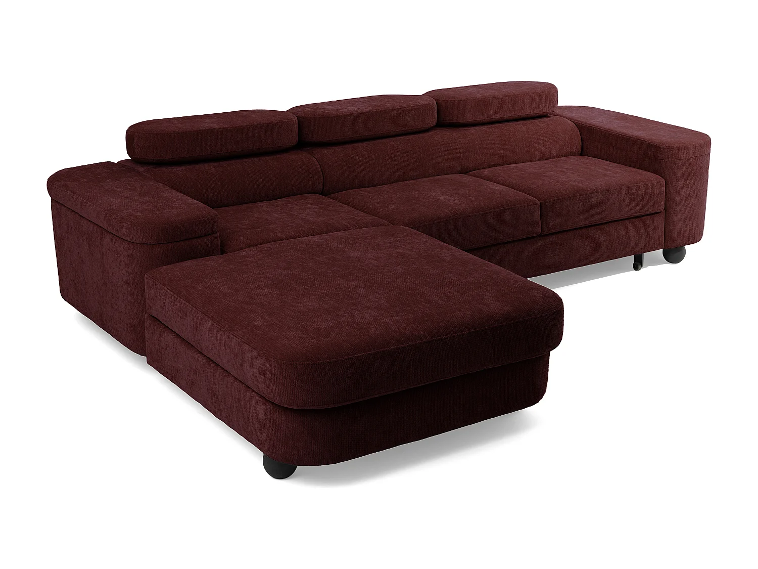 Canapé d'angle LOVE L Gauche avec fonction couchage 124x210 Chenille Bordeaux